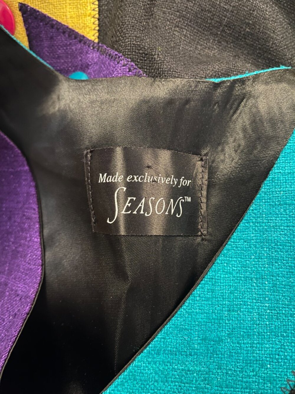 Vintage Seasons Colorblock Silk Vest Geometric Artwear Neon Button Front Size L - Picture 2 of 9